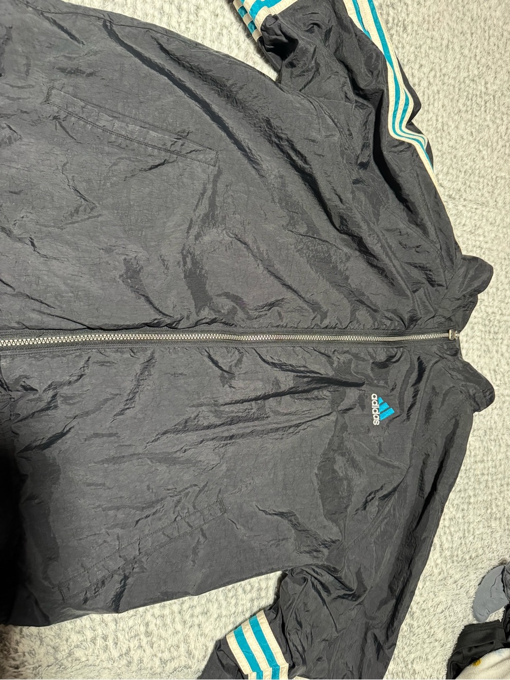 adidas Black Windbreaker Jacket with Teal Stripe Accents